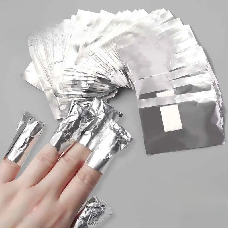Nail Foil Transfer - 100pcs Remover อลูมิเนียมฟอยล์เล็บสําหรับ Soak Off เจลอะคริลิคทําความสะอาดมืออาชีพด้วยผ้าฝ้าย