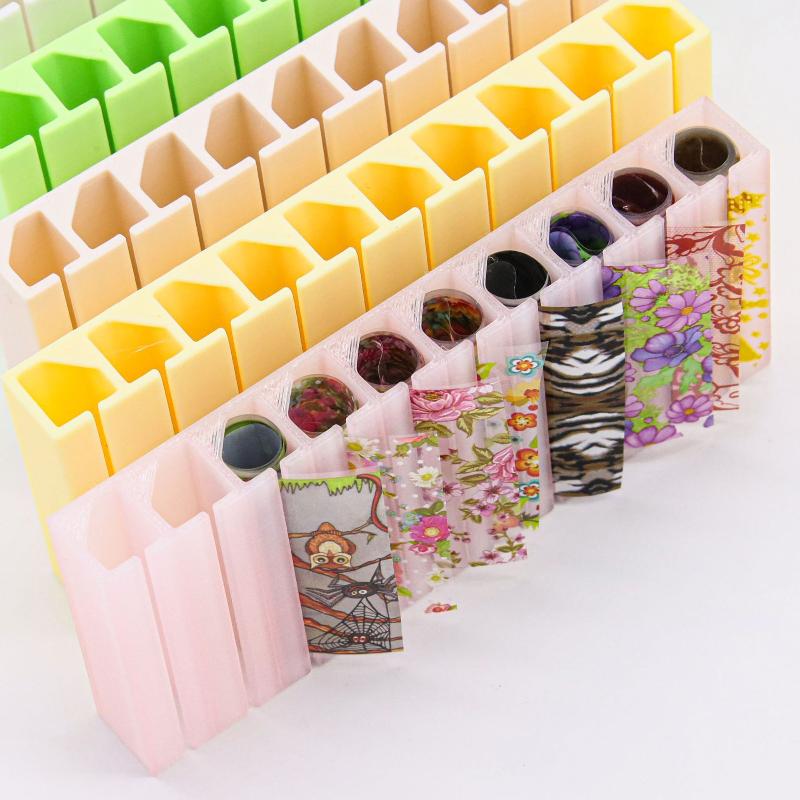 Nail Foil Transfer - 1 ชุดกล่องเก็บฟอยล์ติดเล็บ 10 ช่อง กล่องจัดเก็บกระดาษทรานส์เฟอร์สีมาการอง