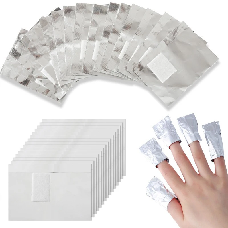 Nail Foil Transfer - แผ่นฟอยล์อะลูมิเนียมสำหรับล้างเล็บเจล 100 ชิ้น ผ้าเช็ดทำความสะอาดเล็บ สำหรับทำเล็บ