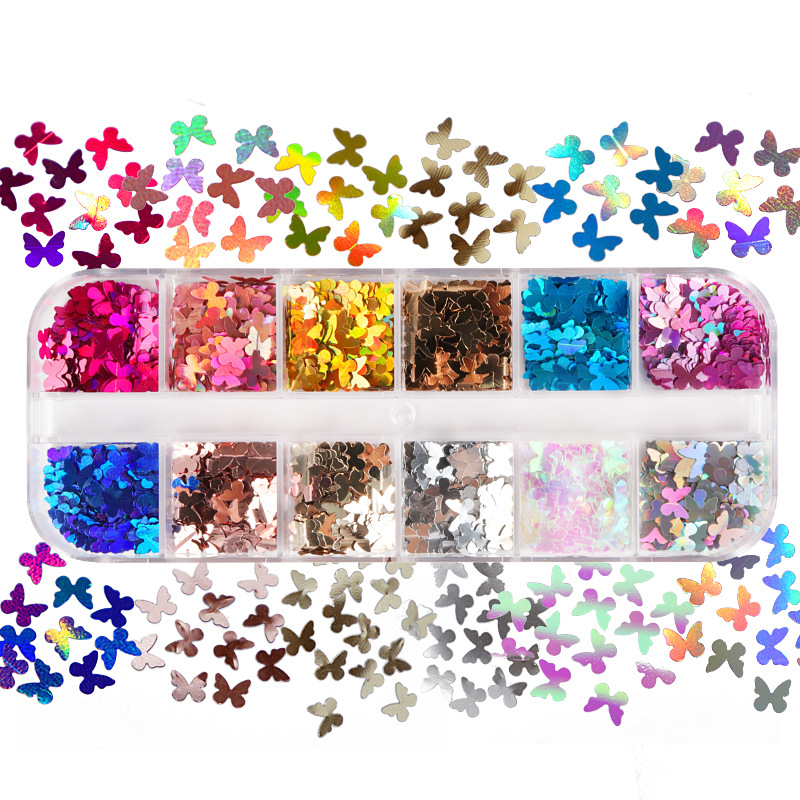 Nail Art Ombre - ผสมสีเรืองแสงผีเสื้อ Glitter ตัวต่อขนตาอุปกรณ์เสริมเล็บประกายระยิบระยับศิลปะตกแต่ง Professional Peralatan Rias
