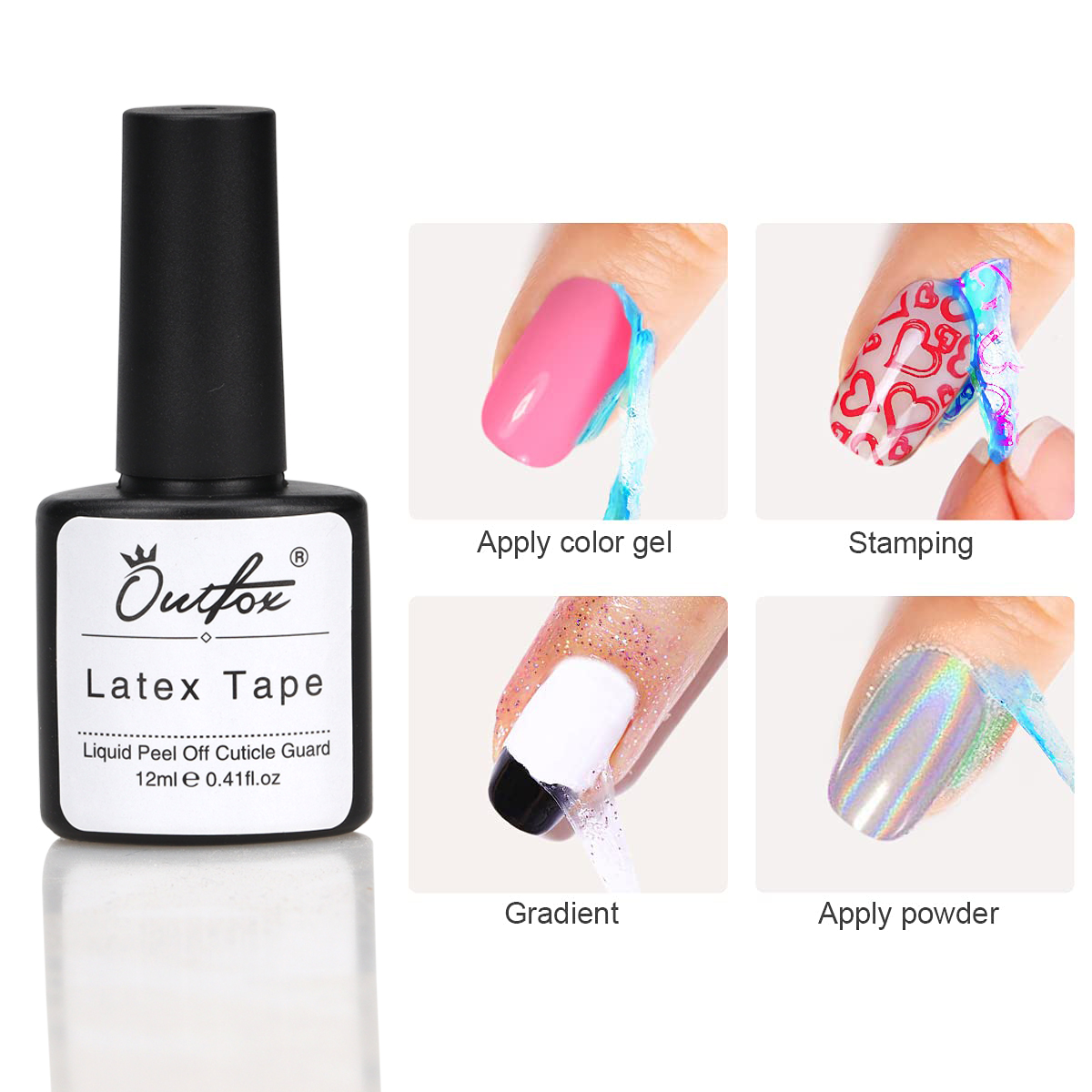 Peel Off Base Coat - น้ำยาลอกเล็บ 12 มล. กาวกันเลอะขอบเล็บแบบลาเท็กซ์ แผ่นปิดเล็บแบบลอกออกได้ ป้องกันหนังกำพร้ารอบเล็บ