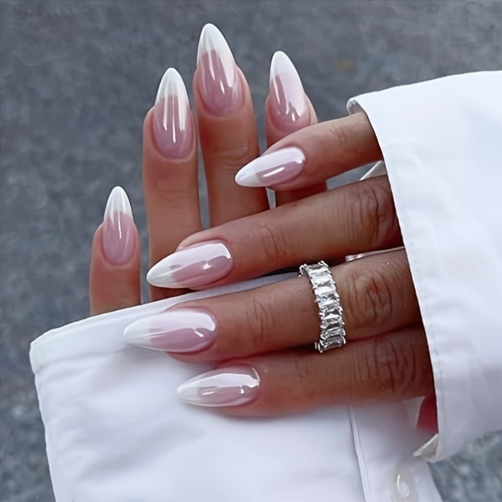 เล็บปลอมสีขาวนม 24 ชิ้น แบบกดต - Nail Art Ombre บทวิจารณ์และราคา