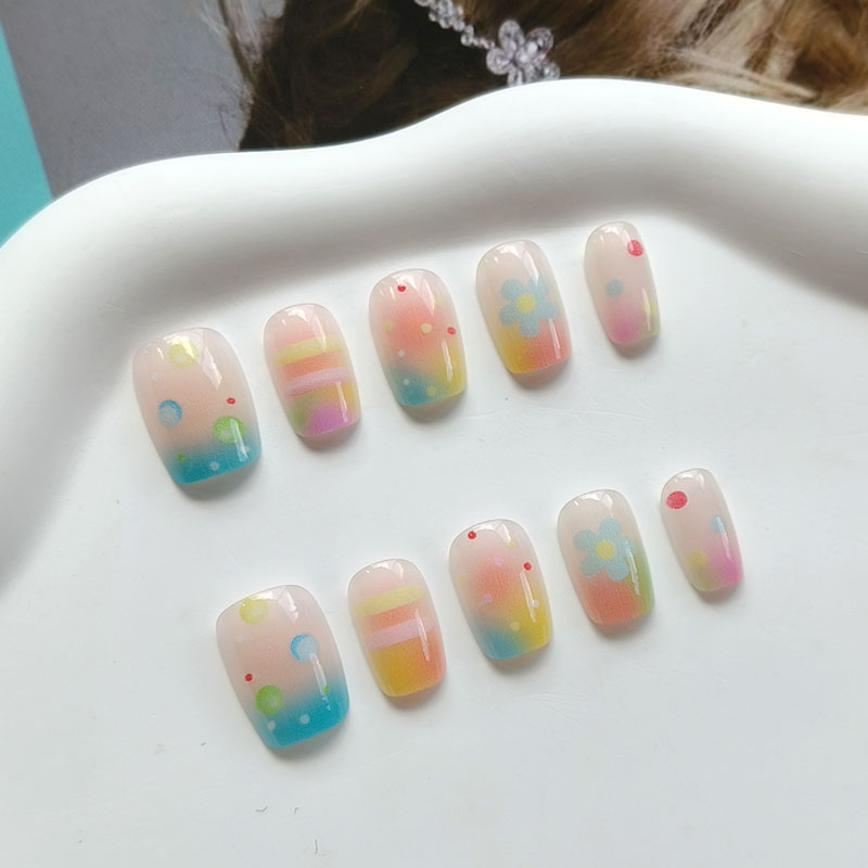 10 ชิ้น เล็บปลอมกดติดลายลูกกวา - Nail Art Ombre บทวิจารณ์และราคา